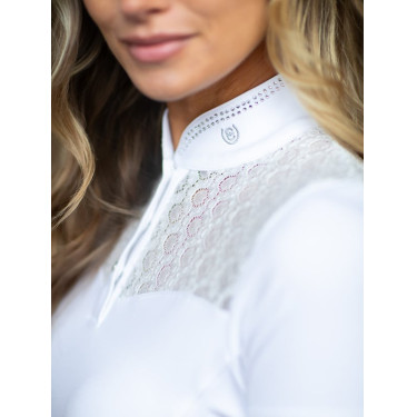 Turnier-Poloshirt Equestrian Stockholm Crystal Champion Damen Weiße Perfektion Wei&amp;szlig;