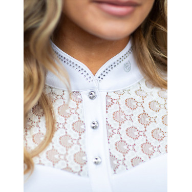Turnier-Poloshirt Equestrian Stockholm Crystal Champion Damen Weiße Perfektion Wei&amp;szlig;