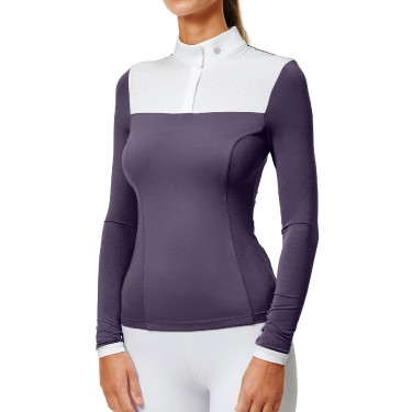 Turnier-Poloshirt Equestrian Stockholm Fine Line Damen Dunkles Violett Turnier-Poloshirt Equestrian Stockholm Fine Line Damen Dunkles Violett