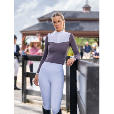 Turnier-Poloshirt Equestrian Stockholm Fine Line Damen Dunkles Violett Turnier-Poloshirt Equestrian Stockholm Fine Line Damen Dunkles Violett