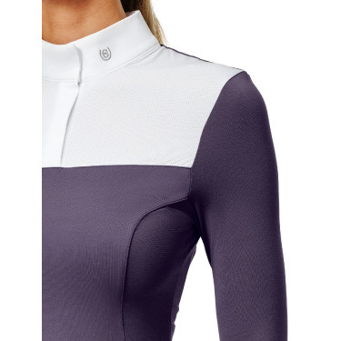 Turnier-Poloshirt Equestrian Stockholm Fine Line Damen Dunkles Violett Turnier-Poloshirt Equestrian Stockholm Fine Line Damen Dunkles Violett