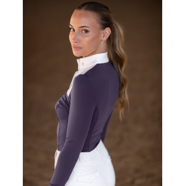 Turnier-Poloshirt Equestrian Stockholm Fine Line Damen Dunkles Violett Turnier-Poloshirt Equestrian Stockholm Fine Line Damen Dunkles Violett