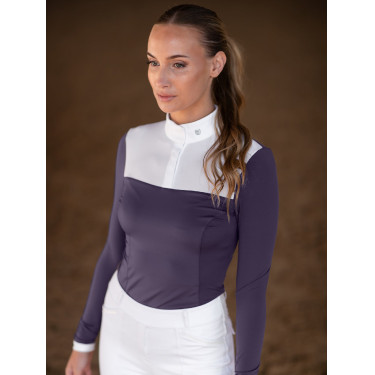 Turnier-Poloshirt Equestrian Stockholm Fine Line Damen Dunkles Violett Turnier-Poloshirt Equestrian Stockholm Fine Line Damen Dunkles Violett