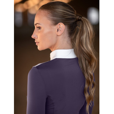 Turnier-Poloshirt Equestrian Stockholm Fine Line Damen Dunkles Violett Turnier-Poloshirt Equestrian Stockholm Fine Line Damen Dunkles Violett