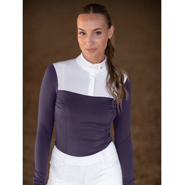 Turnier-Poloshirt Equestrian Stockholm Fine Line Damen Dunkles Violett Turnier-Poloshirt Equestrian Stockholm Fine Line Damen Dunkles Violett