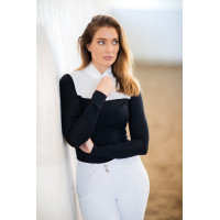 Turnier-Poloshirt Equestrian Stockholm Revenew Langarm Damen Schwarz Edition