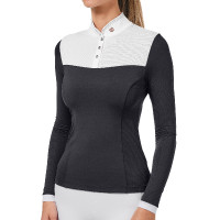 Turnier-Poloshirt Equestrian Stockholm Revenew Langarm Damen Dunkler Ozean