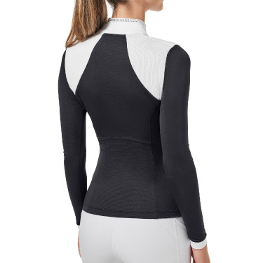 Turnier-Poloshirt Equestrian Stockholm Revenew Langarm Damen Dunkler Ozean