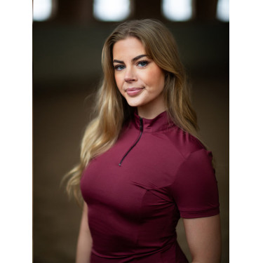 Kurzarm-Poloshirt UV Protection Equestrian Stockholm Damen Bordeaux