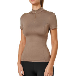 Kurzarm-Poloshirt UV Protection Equestrian Stockholm Damen Champagner Beige