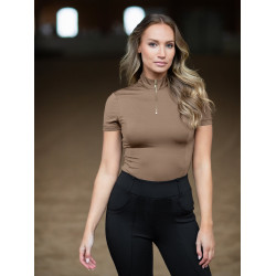 Kurzarm-Poloshirt UV Protection Equestrian Stockholm Damen Champagner Beige