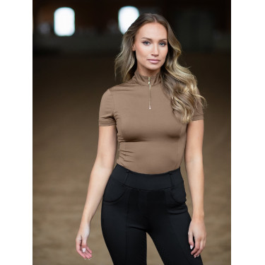Kurzarm-Poloshirt UV Protection Equestrian Stockholm Damen Champagner Beige
