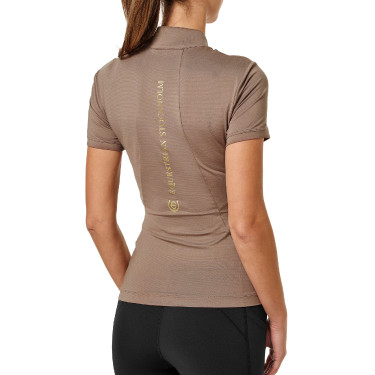 Kurzarm-Poloshirt UV Protection Equestrian Stockholm Damen Champagner Beige