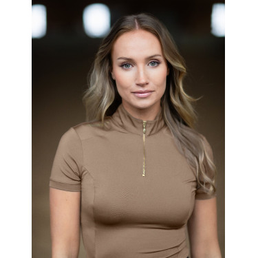 Kurzarm-Poloshirt UV Protection Equestrian Stockholm Damen Champagner Beige