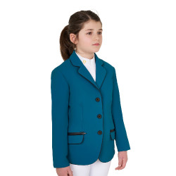 Turnierjacke Equestro Mädchen aus technischem Gewebe Blau Koralle Turnierjacke Equestro Mädchen aus technischem Gewebe Blau Koralle