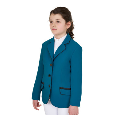 Turnierjacke Equestro Mädchen aus technischem Gewebe Blau Koralle Turnierjacke Equestro Mädchen aus technischem Gewebe Blau Koralle