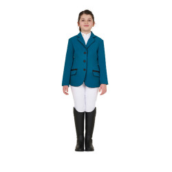 Turnierjacke Equestro Mädchen aus technischem Gewebe Blau Koralle Turnierjacke Equestro Mädchen aus technischem Gewebe Blau Koralle