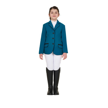 Turnierjacke Equestro Mädchen aus technischem Gewebe Blau Koralle Turnierjacke Equestro Mädchen aus technischem Gewebe Blau Koralle