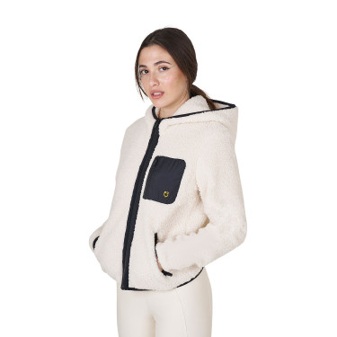 Damen-Fleece-Sweatshirt mit Tasche Equestro Antikweiß Beige