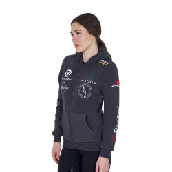 Damen-Kapuzenpullover mit Multi-Logo neu Equestro Asphalt Grau
