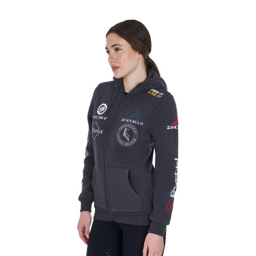 Damen-Kapuzenpullover mit Multi-Logo neu Equestro Asphalt Grau