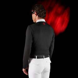Wettkampf-Poloshirt Herren Equestro Ridertechnology mit langen Ärmeln und Knöpfen Schwarz
