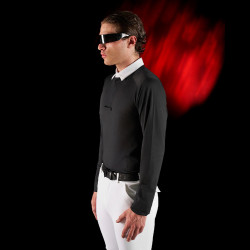 Wettkampf-Poloshirt Herren Equestro Ridertechnology mit langen Ärmeln und Knöpfen Schwarz