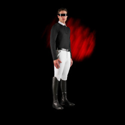 Wettkampf-Poloshirt Herren Equestro Ridertechnology mit langen Ärmeln und Knöpfen Schwarz