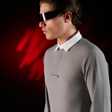 Wettkampf-Poloshirt Herren Equestro Ridertechnology mit langen Ärmeln und Knöpfen Spottdrossel Grau Wettkampf-Poloshirt Herren Equestro Ridertechnology mit langen Ärmeln und Knöpfen Spottdrossel Grau