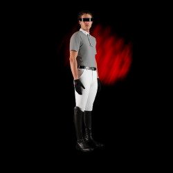 Wettkampfpolo für Herren Equestro Ridertechnology mit kurzen Ärmeln und Knöpfen Spottdrossel Grau