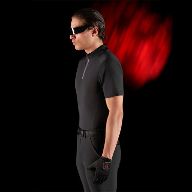 Trainingspolo für Herren Equestro Ridertechnology mit kurzen Ärmeln und Reißverschluss Schwarz