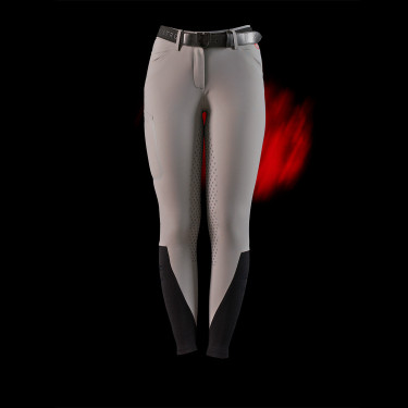 Damen-Slim-Fit-Reithose Equestro Ridertechnology Full Grip Spottdrossel Grau