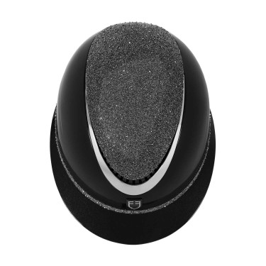 Luxushelm mit großem Visier und Strasssteinen, EN 1384-2023 zugelassen, Equestro Schwarz / Silber