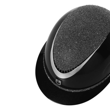 Luxushelm mit großem Visier und Strasssteinen, EN 1384-2023 zugelassen, Equestro Schwarz / Silber