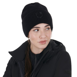 Unisex-Mütze Equestro aus gerippter Wolle mit Logo Schwarz