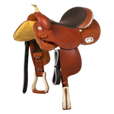 Selle Pool's 5020 mit rohem Ledersitz in brauner Farbe für Barrel. Cognac Braun