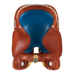 Selle Pool's 5020 mit Rohledersitz in blauer Farbe für Barrel. Cognac Braun