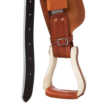 Selle Pool's 5020 mit Rohledersitz in blauer Farbe für Barrel. Cognac Braun