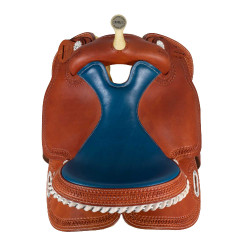 Selle Pool's 5020 mit Rohledersitz in blauer Farbe für Barrel. Cognac Braun