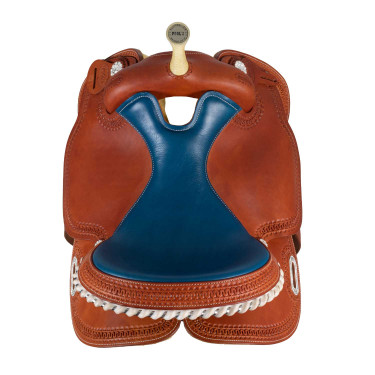 Selle Pool's 5020 mit Rohledersitz in blauer Farbe für Barrel. Cognac Braun