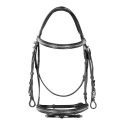 Englisches Lederkopfstück mit vernickeltem Clincher NP Equestro Schwarz