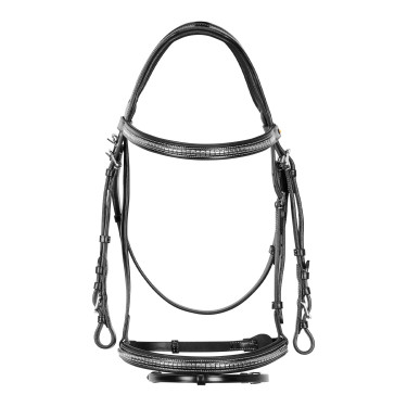 Englisches Lederkopfstück mit vernickeltem Clincher NP Equestro Schwarz