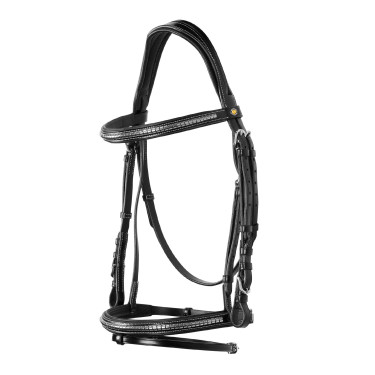 Englisches Lederkopfstück mit vernickeltem Clincher NP Equestro Schwarz
