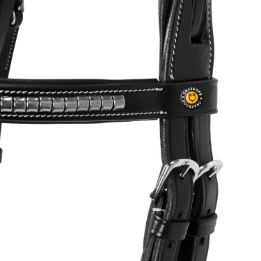 Englisches Lederkopfstück mit vernickeltem Clincher NP Equestro Schwarz