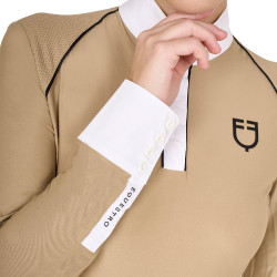 Wettkampf-Poloshirt Damen Langarm mit Mesh-Einsätzen Equestro Beige Wettkampf-Poloshirt Damen Langarm mit Mesh-Einsätzen Equestro Beige