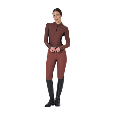 Damen-Trainings-Tech-Poloshirt Langarm Equestro Braun