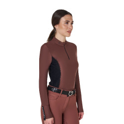 Damen-Trainings-Tech-Poloshirt Langarm Equestro Braun