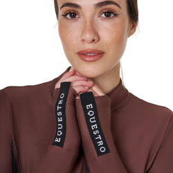 Damen-Trainings-Tech-Poloshirt Langarm Equestro Braun