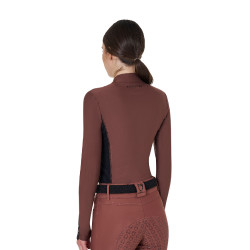 Damen-Trainings-Tech-Poloshirt Langarm Equestro Braun