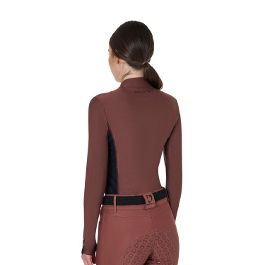 Damen-Trainings-Tech-Poloshirt Langarm Equestro Braun